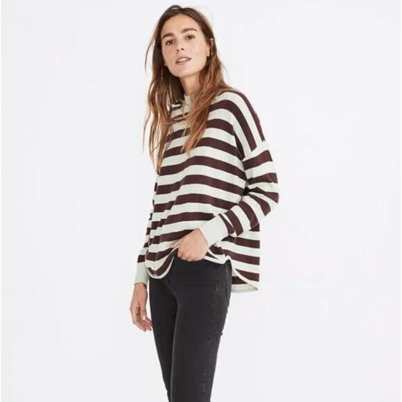 Madewell Ashbury Mockneck Kelsey Striped Oversized Sweater XL Wool Alpaca Blend - Picture 1 of 11